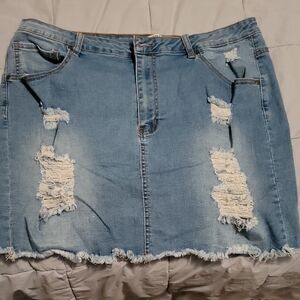 Distressed Denim Skirt